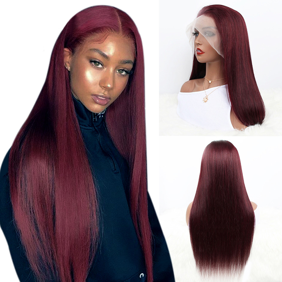 Uglam 13x4 Transparent Lace Front Wigs 99j Color Straight Hair